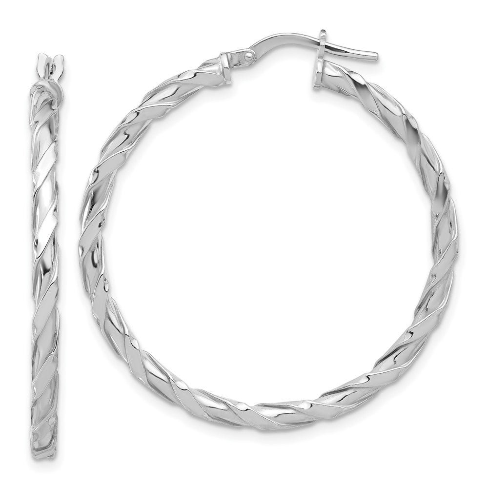 Rhodium-plated Sterling Silver Polished Twisted Hoop Earrings