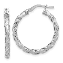 Rhodium-plated Sterling Silver Polished Twisted Hoop Earrings