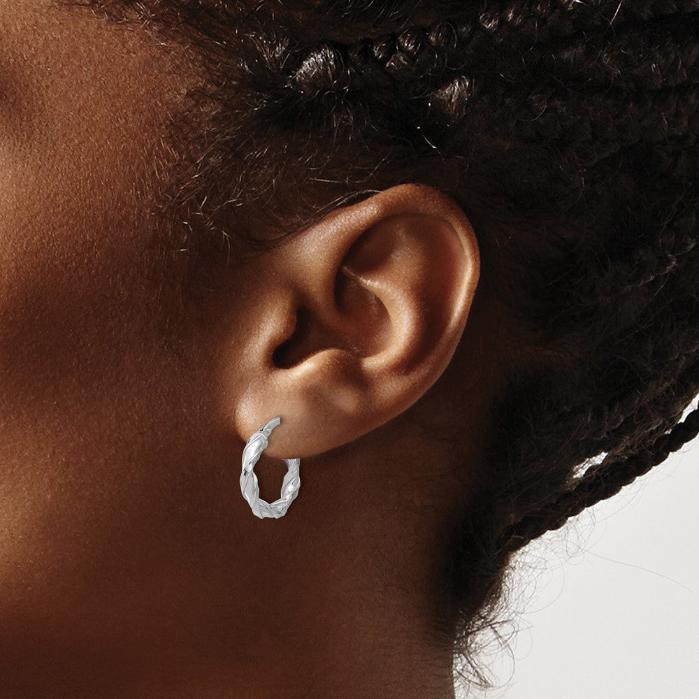 Rhodium-plated Sterling Silver Polished Twisted Hoop Earrings