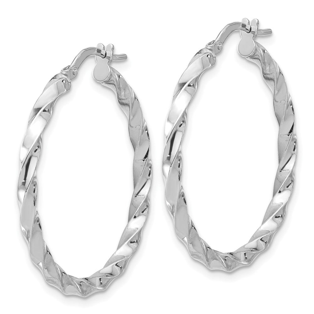 Rhodium-plated Sterling Silver Polished Twisted Hoop Earrings