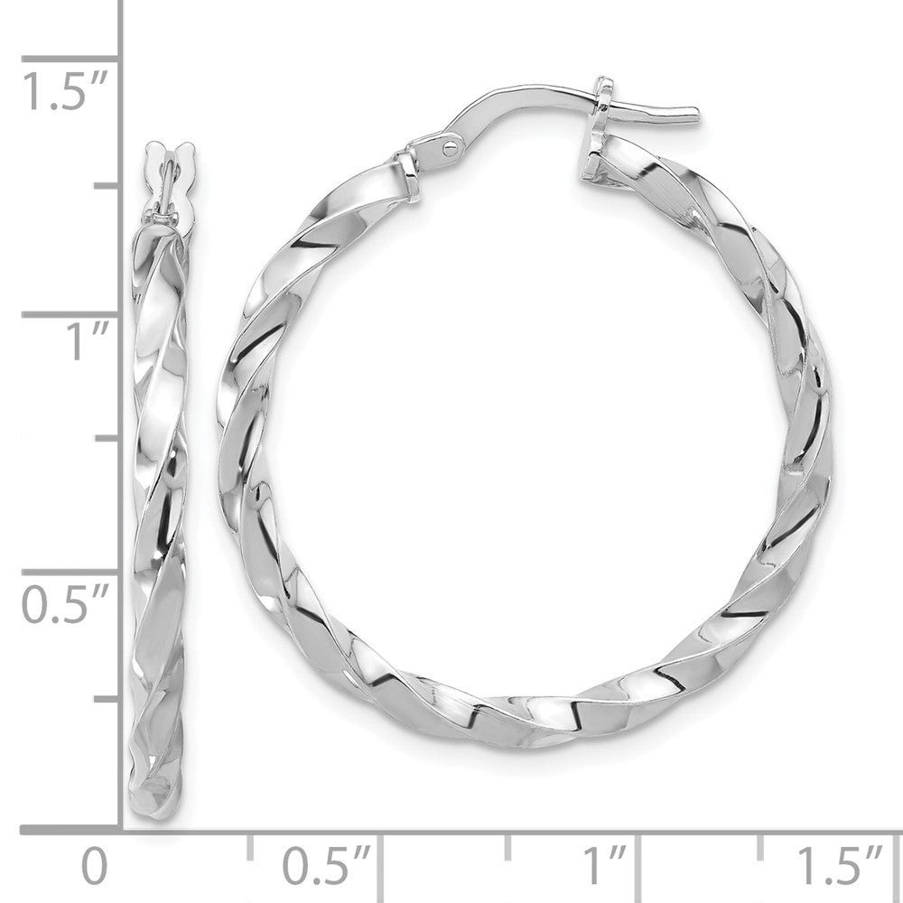 Rhodium-plated Sterling Silver Polished Twisted Hoop Earrings