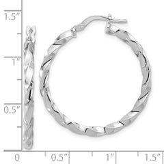 Rhodium-plated Sterling Silver Polished Twisted Hoop Earrings