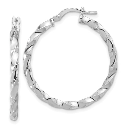 Rhodium-plated Sterling Silver Polished Twisted Hoop Earrings