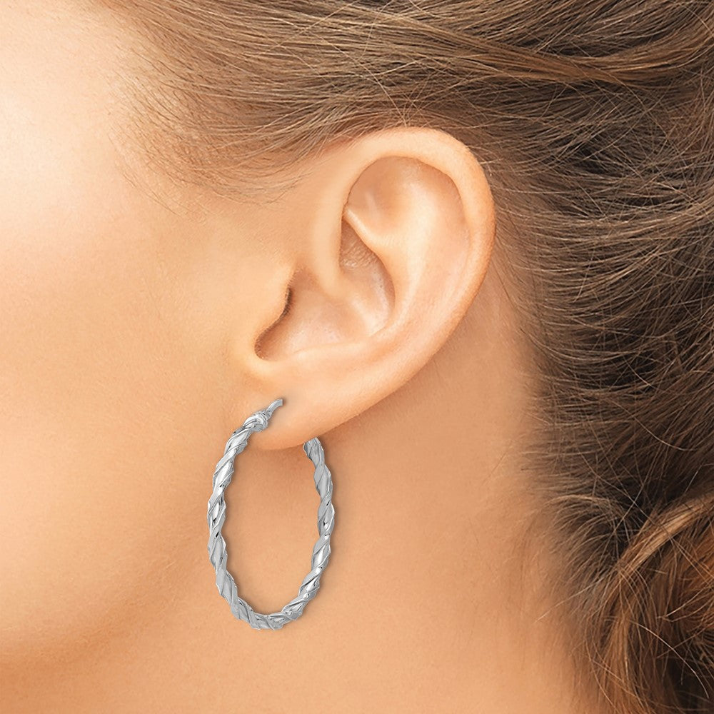 Rhodium-plated Sterling Silver Polished Twisted Hoop Earrings