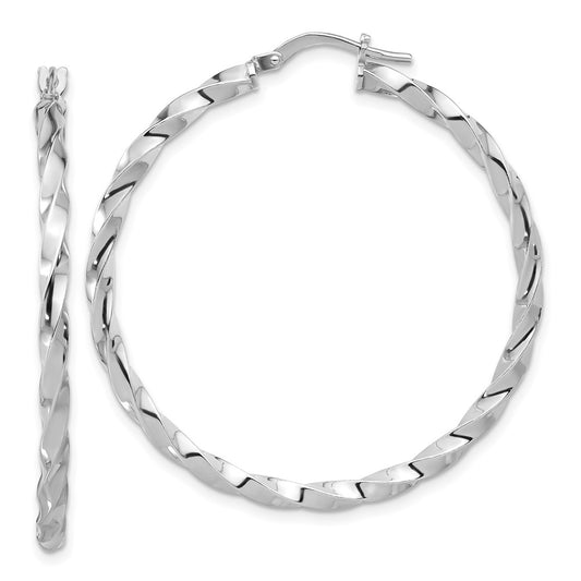 Rhodium-plated Sterling Silver Polished Twisted Hoop Earrings
