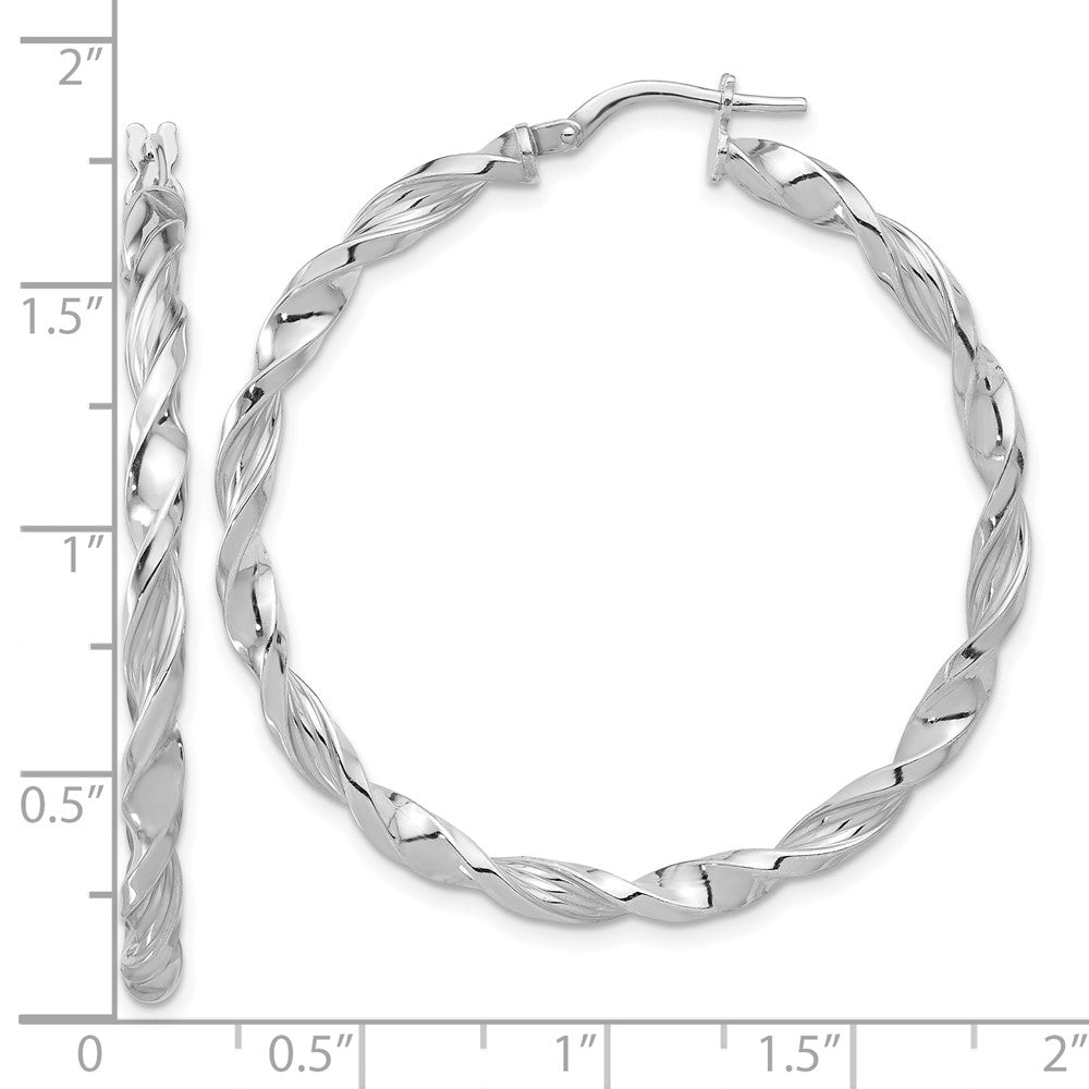 Rhodium-plated Sterling Silver Polished & Textured Twisted Hoop Earrings