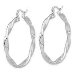 Rhodium-plated Sterling Silver Textured 3.7mm Twisted Hoop Earrings