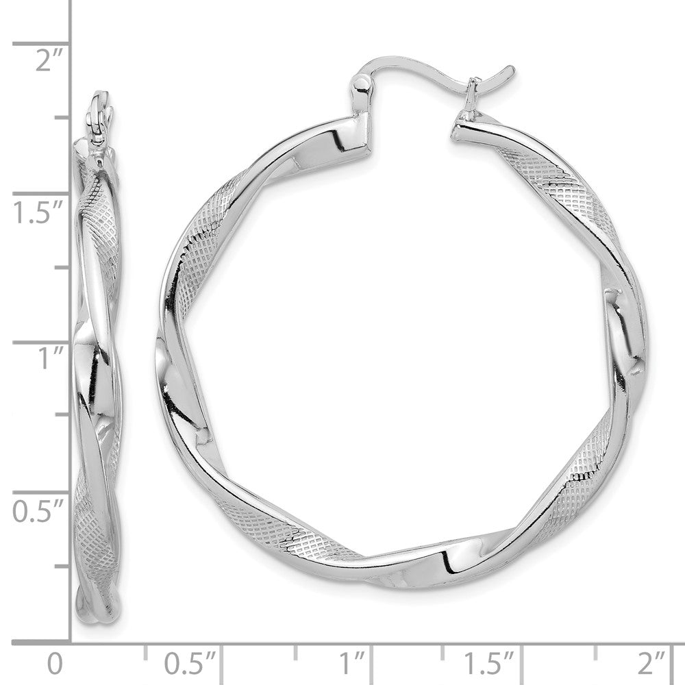 Rhodium-plated Sterling Silver Textured 3.7mm Twisted Hoop Earrings