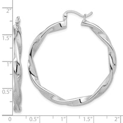 Rhodium-plated Sterling Silver Textured 3.7mm Twisted Hoop Earrings