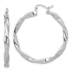Rhodium-plated Sterling Silver Textured 3.7mm Twisted Hoop Earrings