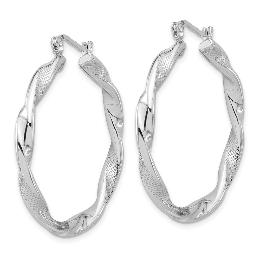 Rhodium-plated Sterling Silver Textured 3.7mm Twisted Hoop Earrings