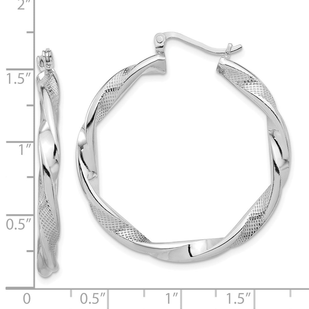 Rhodium-plated Sterling Silver Textured 3.7mm Twisted Hoop Earrings
