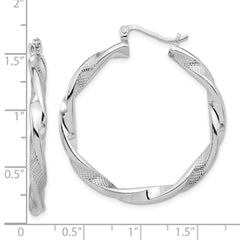 Rhodium-plated Sterling Silver Textured 3.7mm Twisted Hoop Earrings