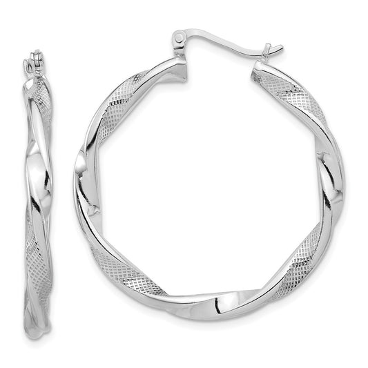 Rhodium-plated Sterling Silver Textured 3.7mm Twisted Hoop Earrings