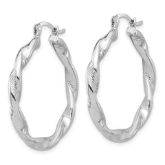 Rhodium-plated Sterling Silver Textured 3.7mm Twisted Hoop Earrings