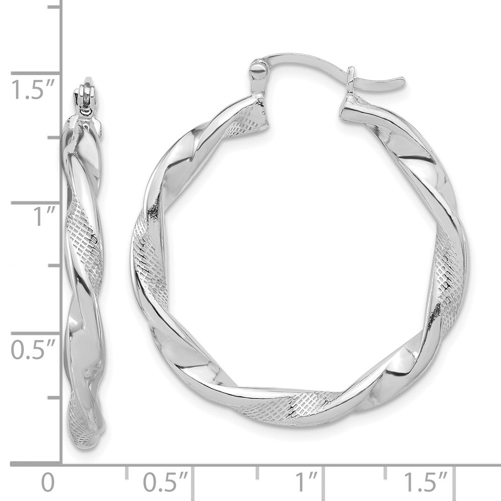 Rhodium-plated Sterling Silver Textured 3.7mm Twisted Hoop Earrings