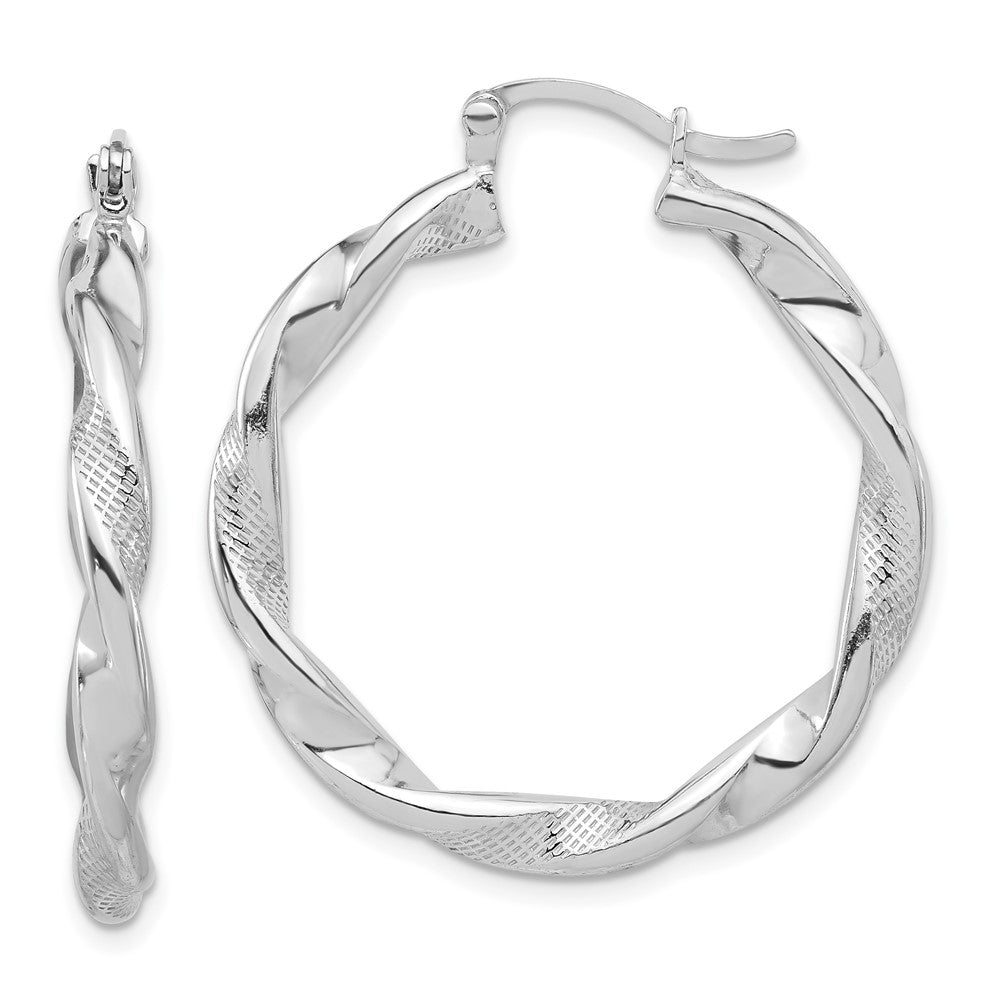 Rhodium-plated Sterling Silver Textured 3.7mm Twisted Hoop Earrings