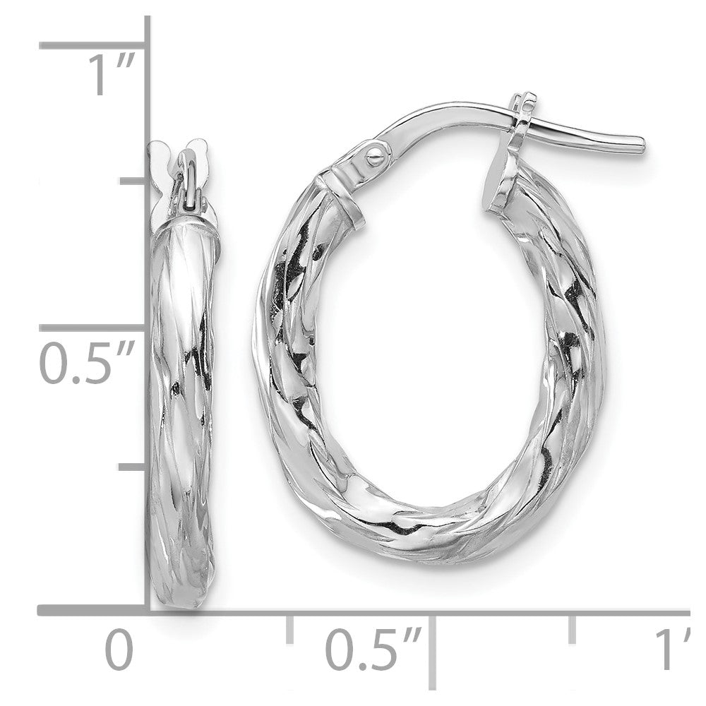 Rhodium-plated Sterling Silver Polished & Textured Twisted Oval Hoop Earrings