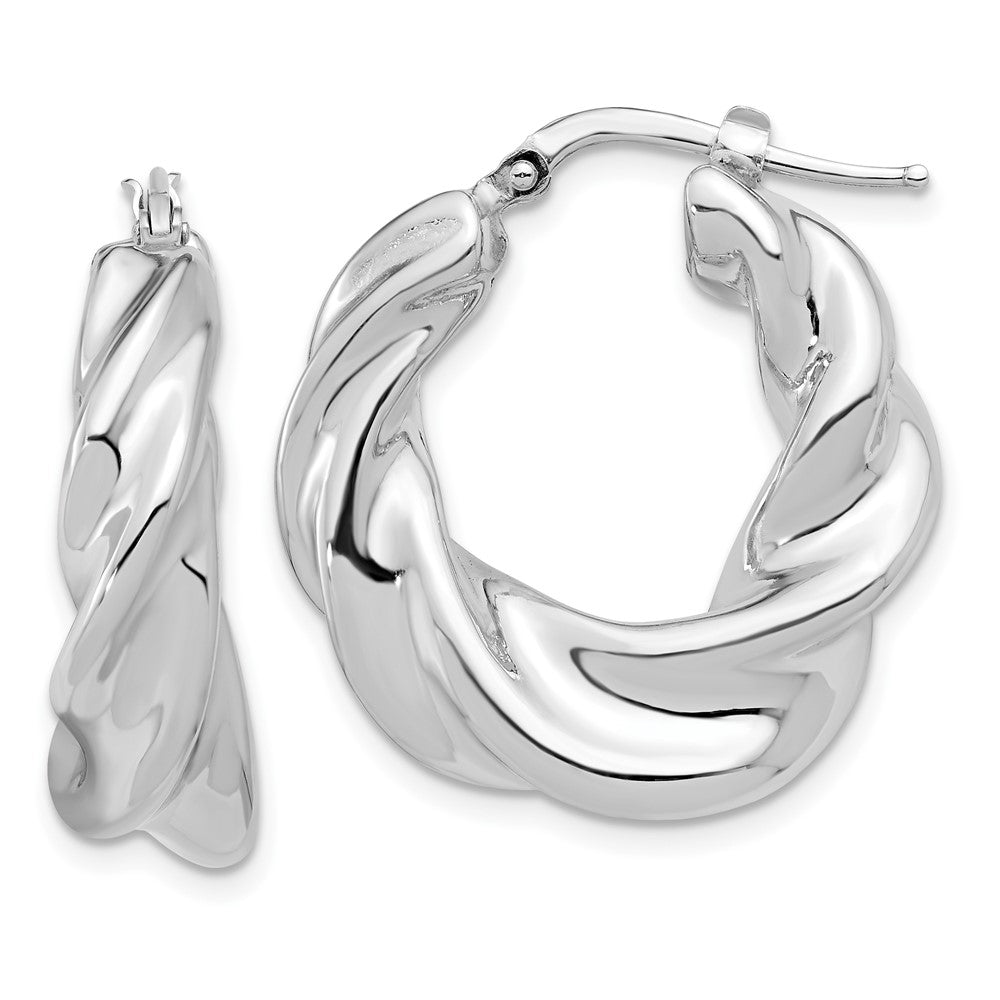 Rhodium-plated Sterling Silver Polished Twisted Hoop Earrings