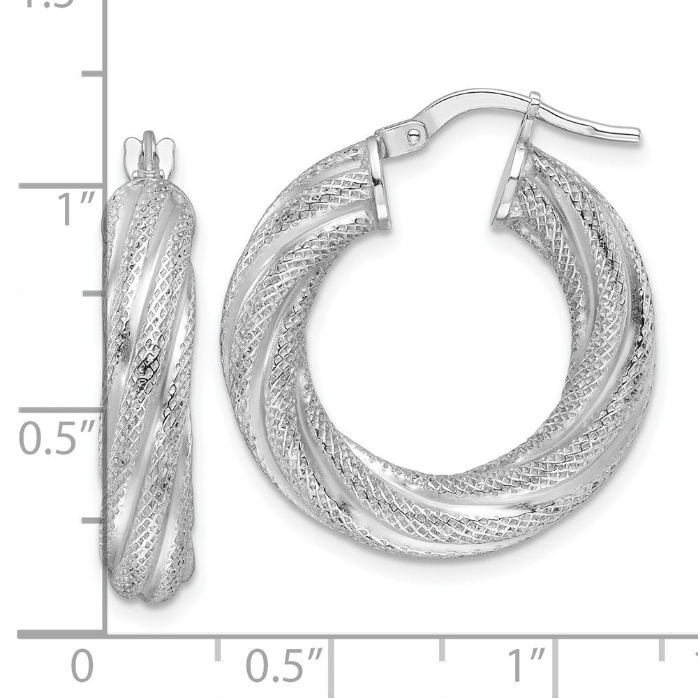 Rhodium-plated Sterling Silver 5mm Textured Twisted Hoop Earrings