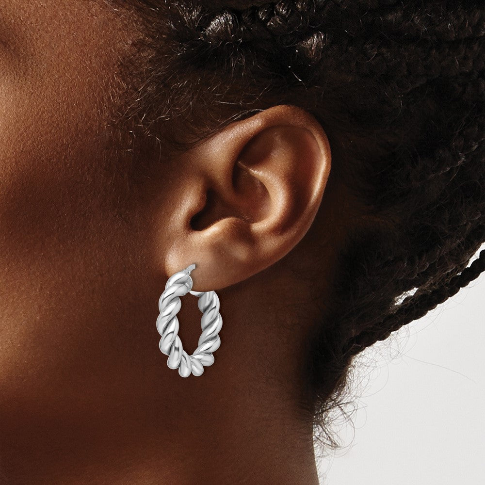 Rhodium-plated Sterling Silver Polished 5.25mm Hollow Twisted Hoop Earrings