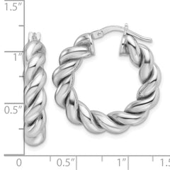 Rhodium-plated Sterling Silver Polished 5.25mm Hollow Twisted Hoop Earrings