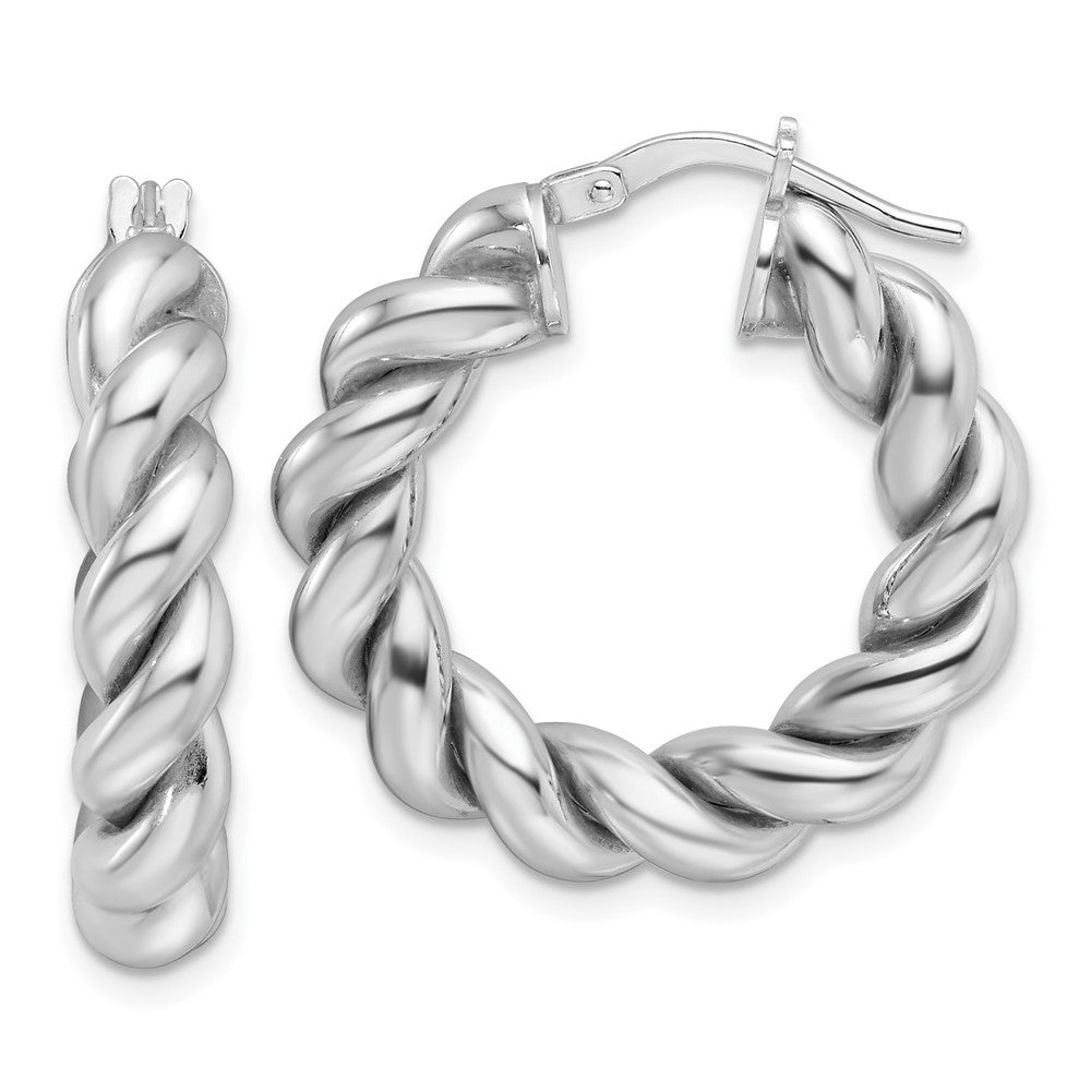 Rhodium-plated Sterling Silver Polished 5.25mm Hollow Twisted Hoop Earrings