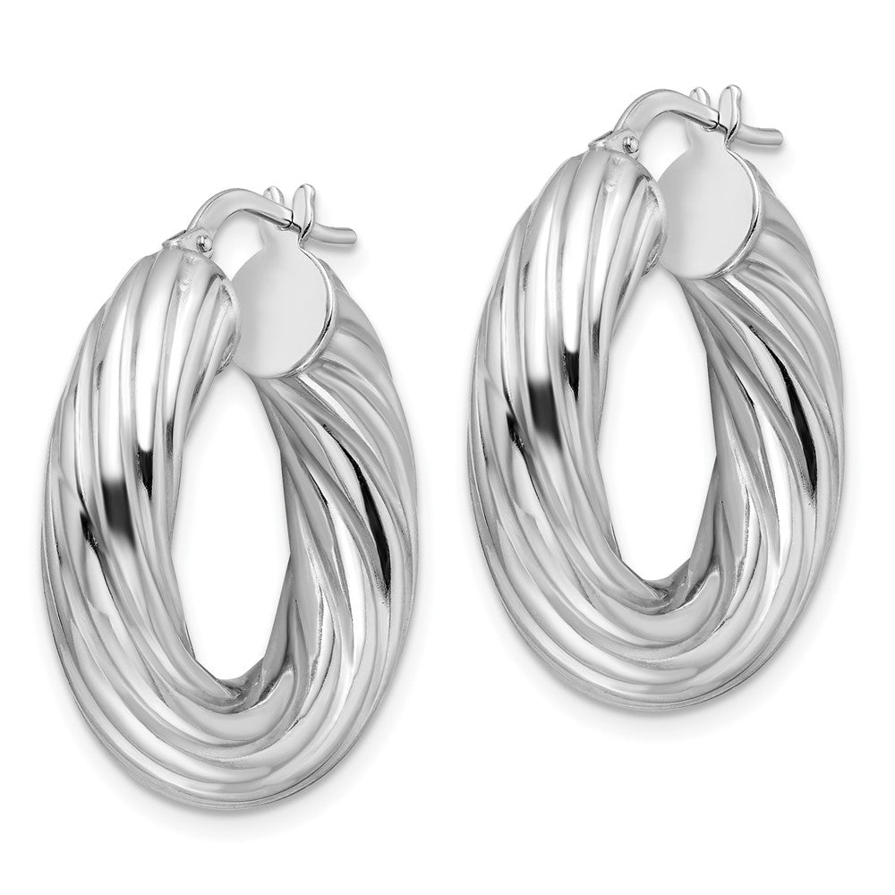 Rhodium-plated Sterling Silver Polished 6mm Twisted Hollow Hoop Earrings