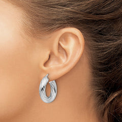 Rhodium-plated Sterling Silver Polished 6mm Twisted Hollow Hoop Earrings