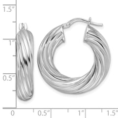 Rhodium-plated Sterling Silver Polished 6mm Twisted Hollow Hoop Earrings