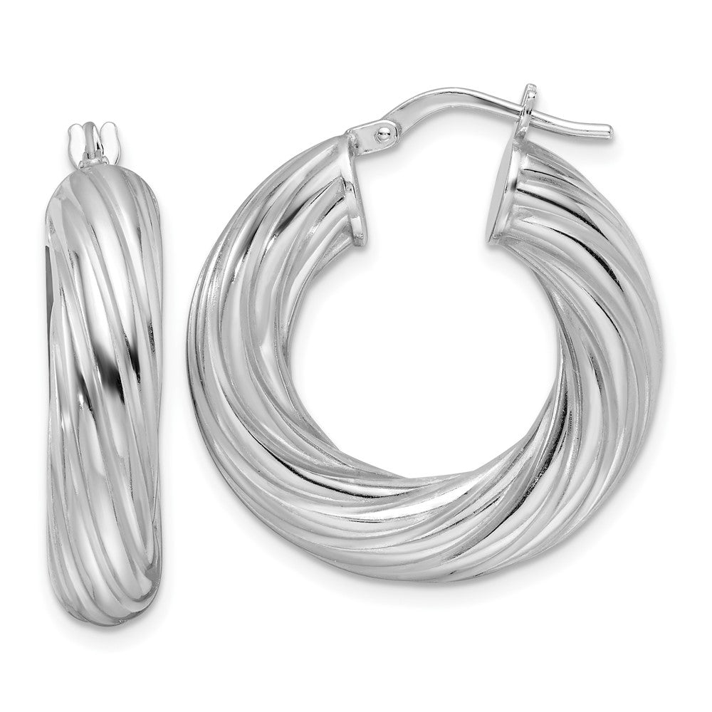 Rhodium-plated Sterling Silver Polished 6mm Twisted Hollow Hoop Earrings