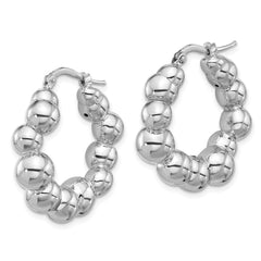 Rhodium-plated Sterling Silver Polished Bead Hoop Earrings
