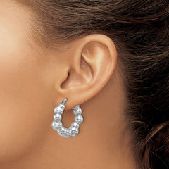 Rhodium-plated Sterling Silver Polished Bead Hoop Earrings