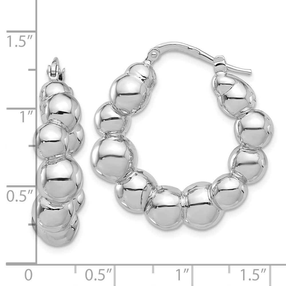 Rhodium-plated Sterling Silver Polished Bead Hoop Earrings