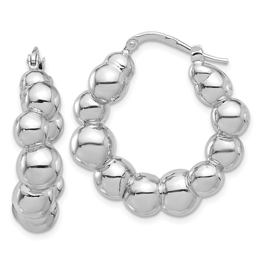 Rhodium-plated Sterling Silver Polished Bead Hoop Earrings