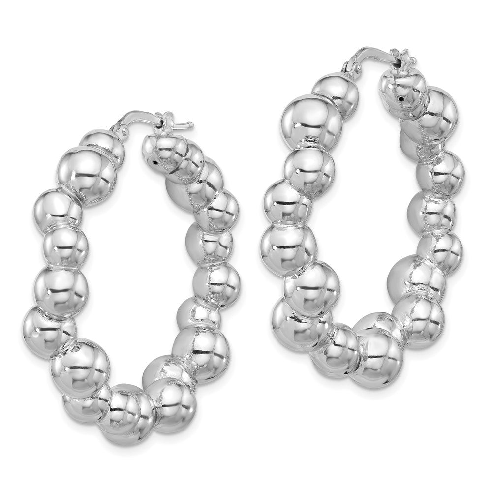 Rhodium-plated Sterling Silver Polished Bead Hoop Earrings