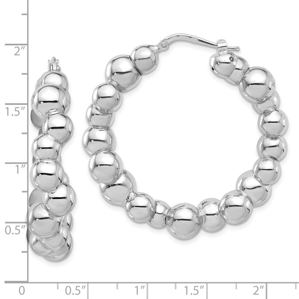 Rhodium-plated Sterling Silver Polished Bead Hoop Earrings