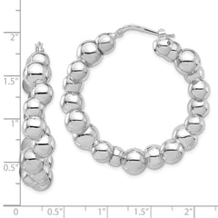 Rhodium-plated Sterling Silver Polished Bead Hoop Earrings