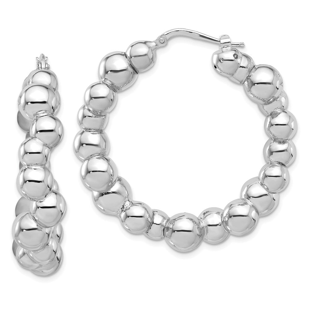 Rhodium-plated Sterling Silver Polished Bead Hoop Earrings