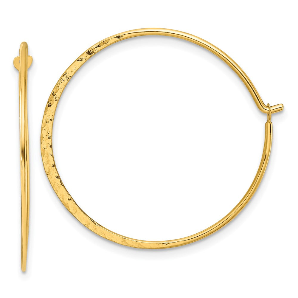 Yellow Gold-plated Sterling Silver Polished and Hammered Hoop Earrings