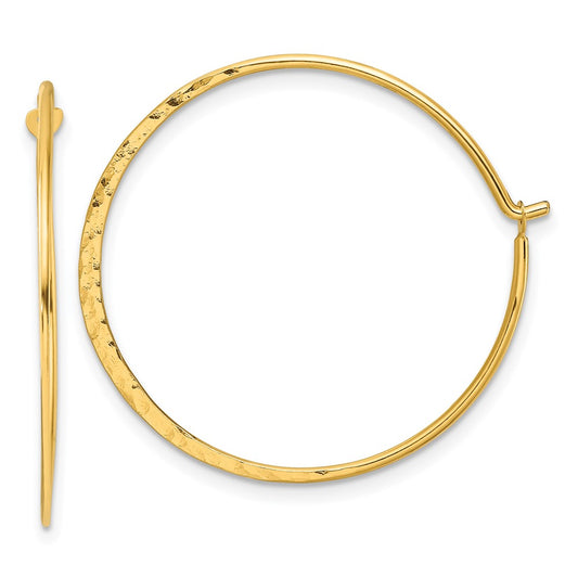 Yellow Gold-plated Sterling Silver Polished and Hammered Hoop Earrings