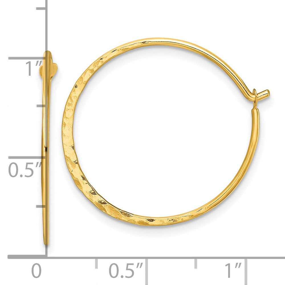 Yellow Gold-plated Sterling Silver Polished and Hammered Hoop Earrings