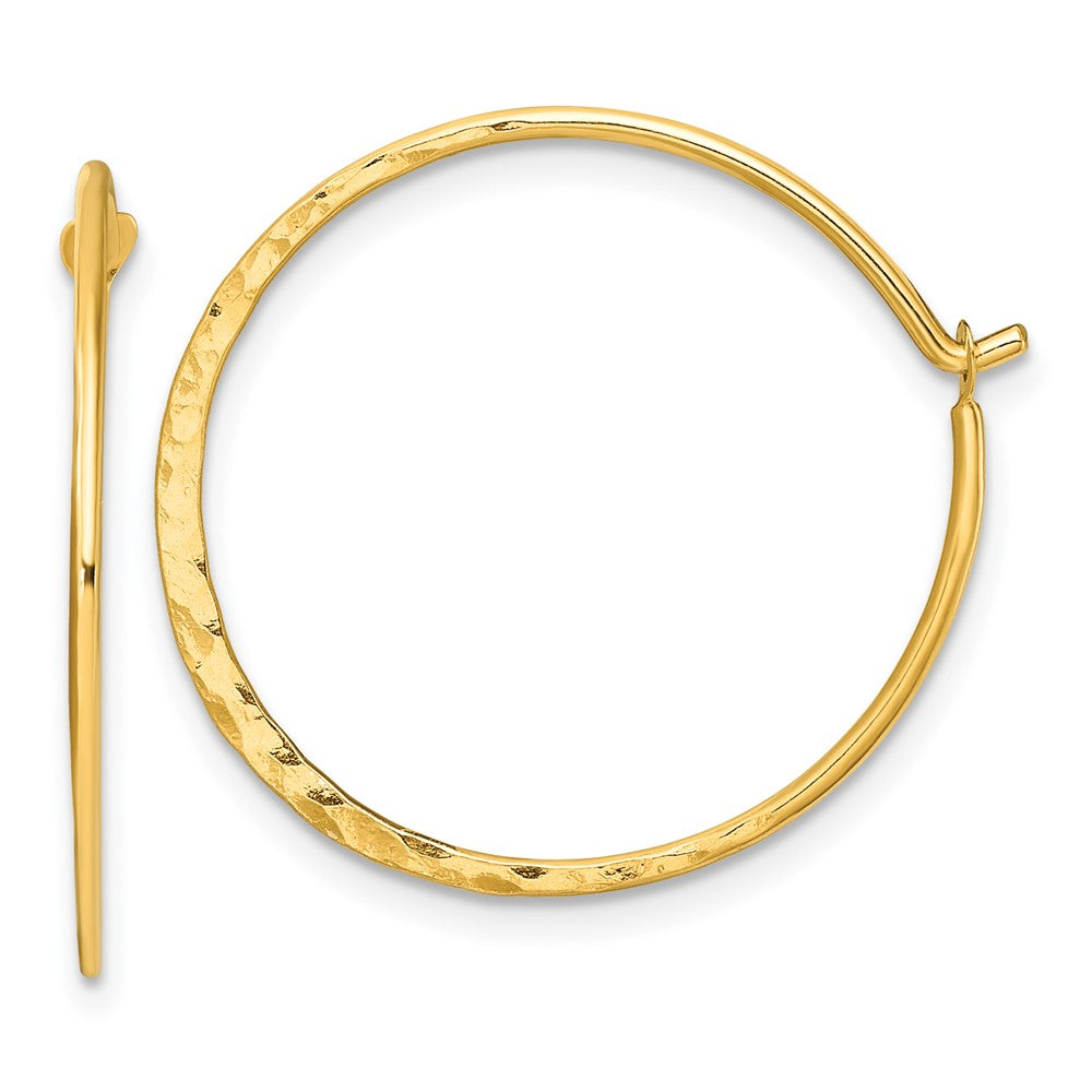 Yellow Gold-plated Sterling Silver Polished and Hammered Hoop Earrings