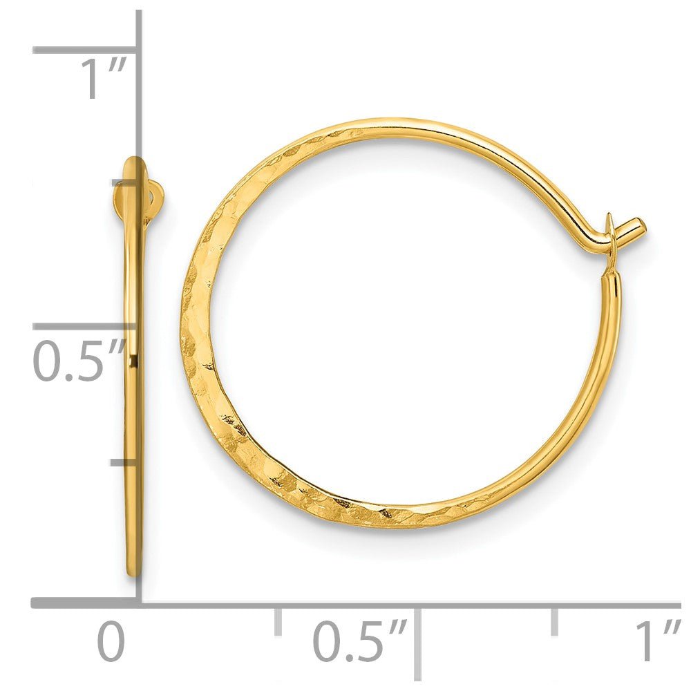 Yellow Gold-plated Sterling Silver Polished and Hammered Hoop Earrings
