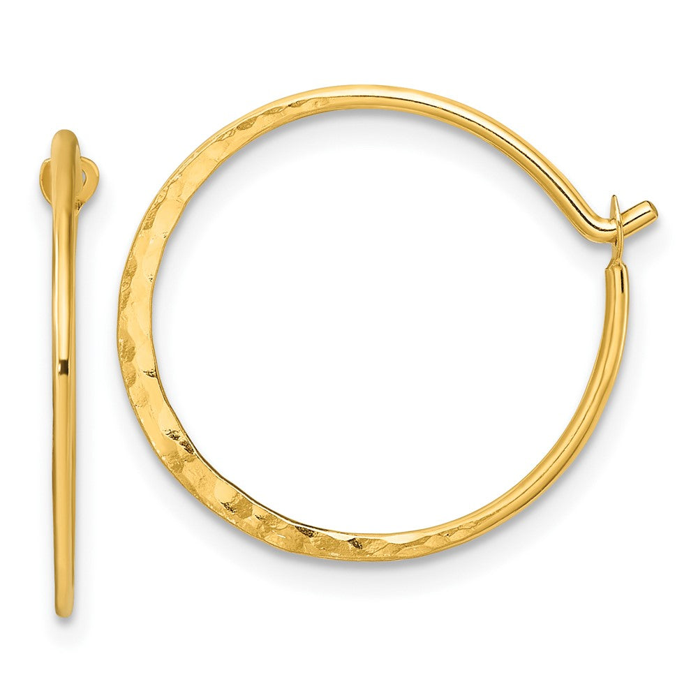 Yellow Gold-plated Sterling Silver Polished and Hammered Hoop Earrings