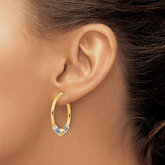 Yellow Gold-plated Sterling Silver and Antiqued Beaded Hoop Earrings