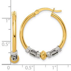Yellow Gold-plated Sterling Silver and Antiqued Beaded Hoop Earrings