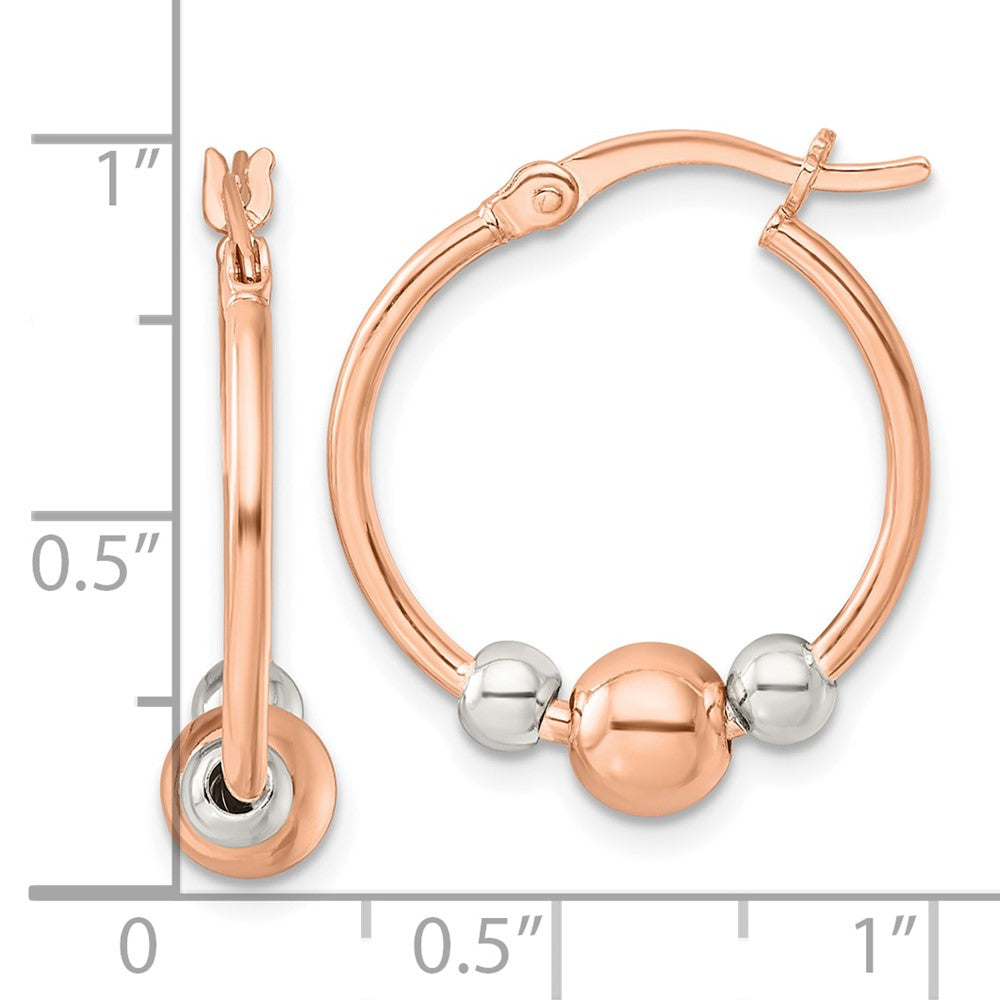 Sterling Silver & Rose-tone Polished Beaded Circle Hoop Earrings