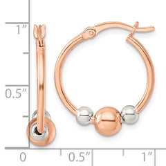 Sterling Silver & Rose-tone Polished Beaded Circle Hoop Earrings