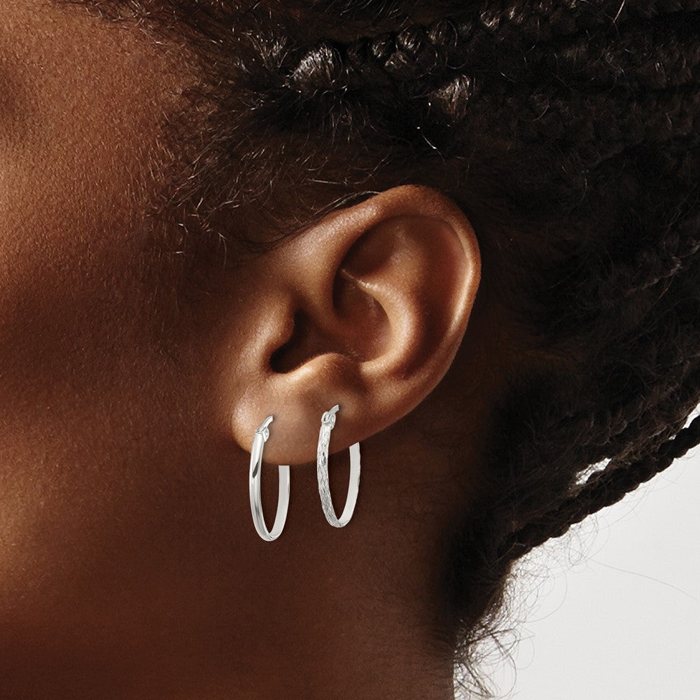 Sterling Silver Polished and Textured Diamond-cut Set of 2 Pairs of Oval Hoop Earrings